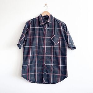 Billabong Mens Casual Button Down Shirt Plaid Short Sleeve Black Red XL